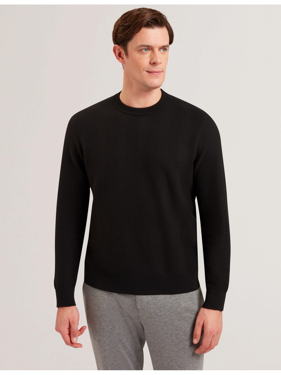 Ted Baker JAMALS - Herringbone Knit Crew Neck Sweater BLACK