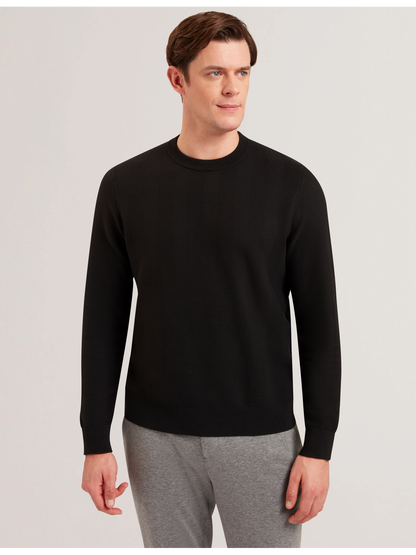 Ted Baker JAMALS - Herringbone Knit Crew Neck Sweater BLACK