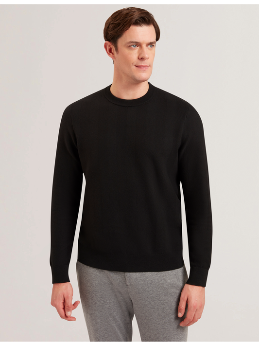 Ted Baker JAMALS - Herringbone Knit Crew Neck Sweater BLACK