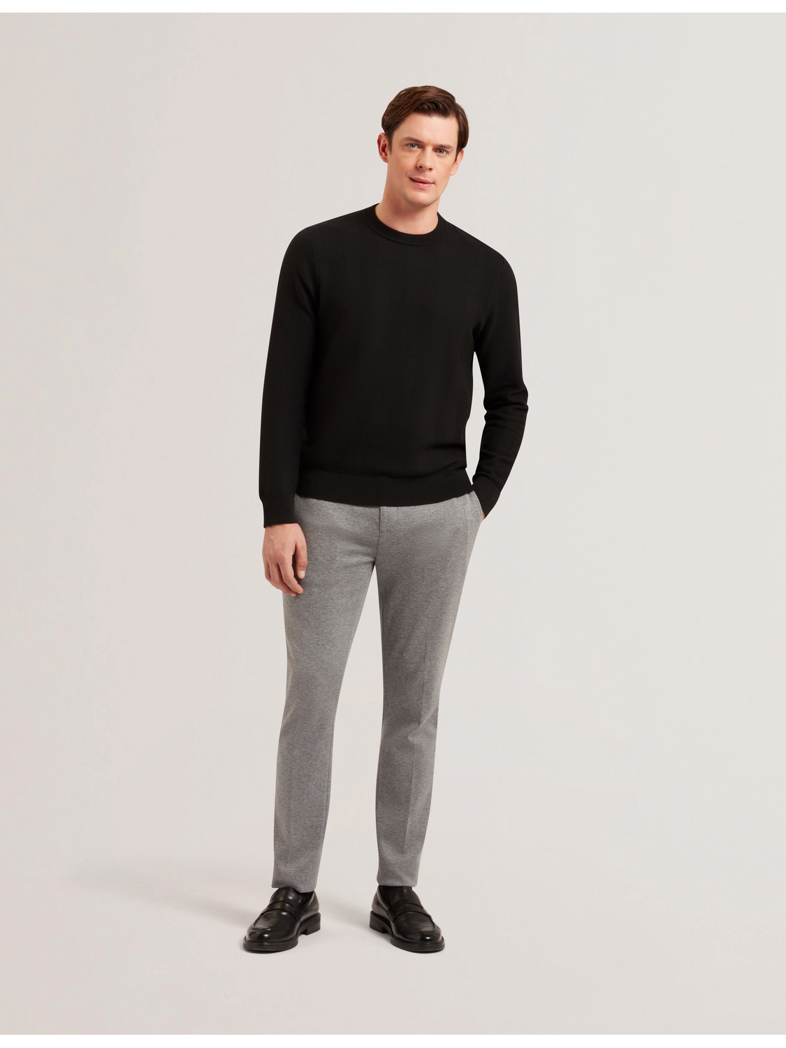 Ted Baker JAMALS - Herringbone Knit Crew Neck Sweater BLACK