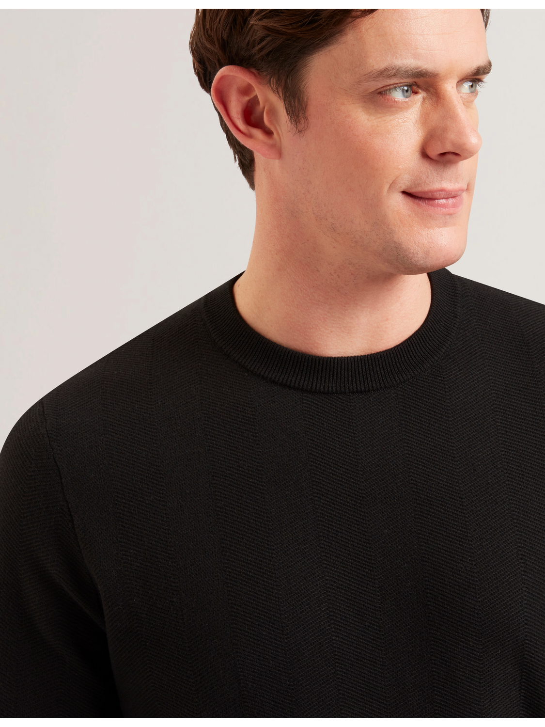 Ted Baker JAMALS - Herringbone Knit Crew Neck Sweater BLACK