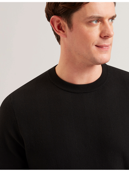 Ted Baker JAMALS - Herringbone Knit Crew Neck Sweater BLACK