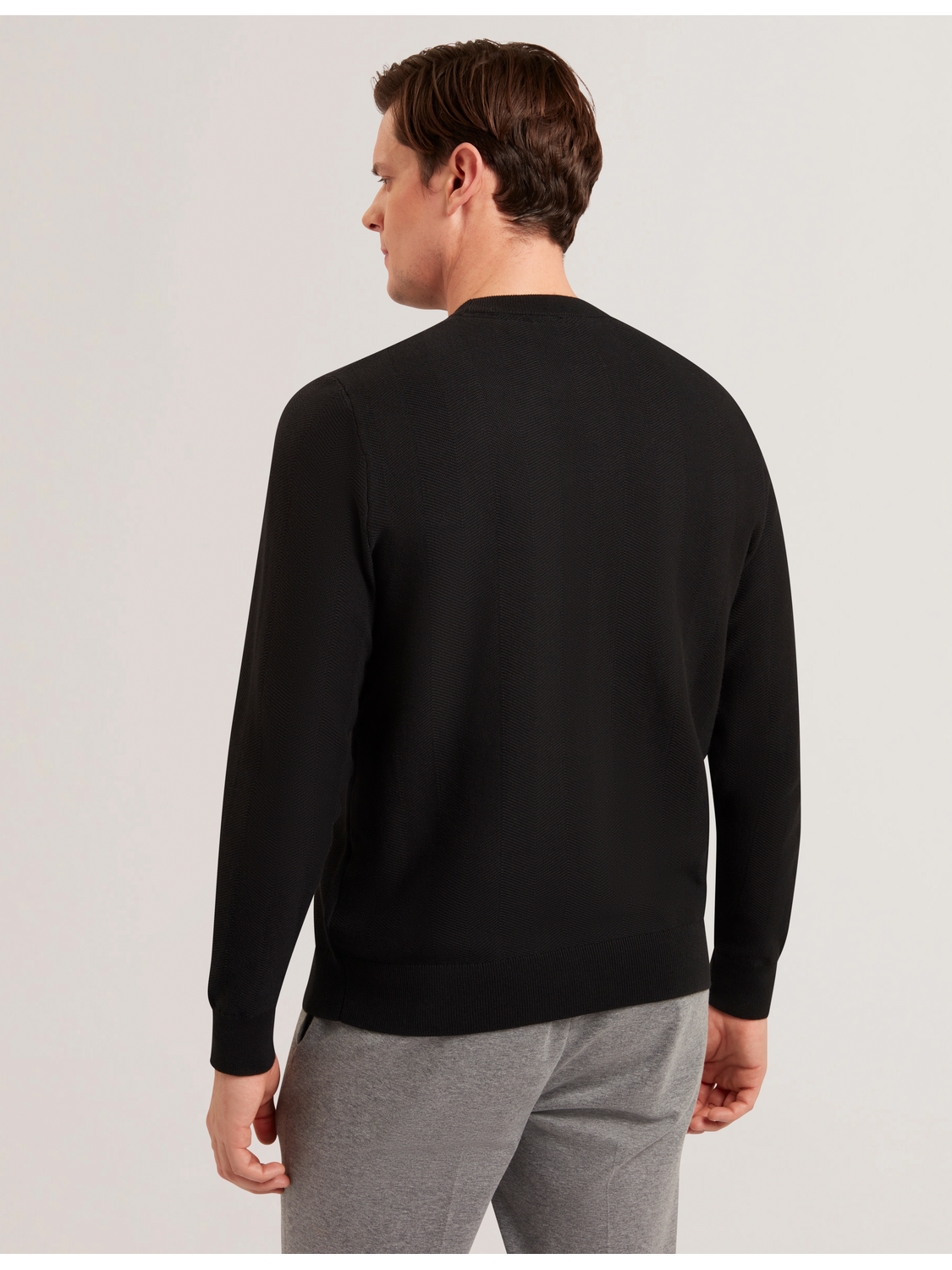Ted Baker JAMALS - Herringbone Knit Crew Neck Sweater BLACK