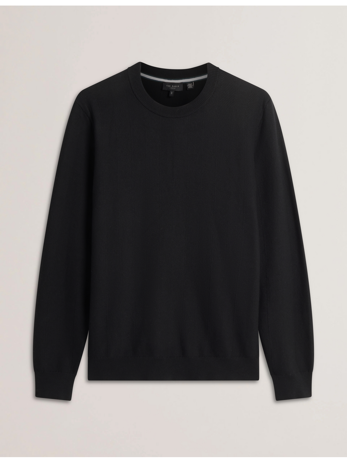Ted Baker JAMALS - Herringbone Knit Crew Neck Sweater BLACK