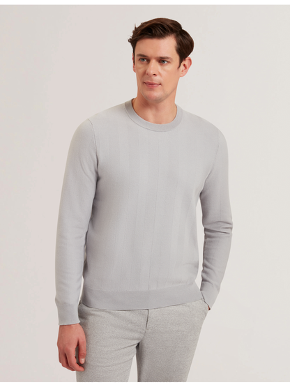 Ted Baker JAMALS - Herringbone Knit Crew Neck Sweater LIGHT GREY