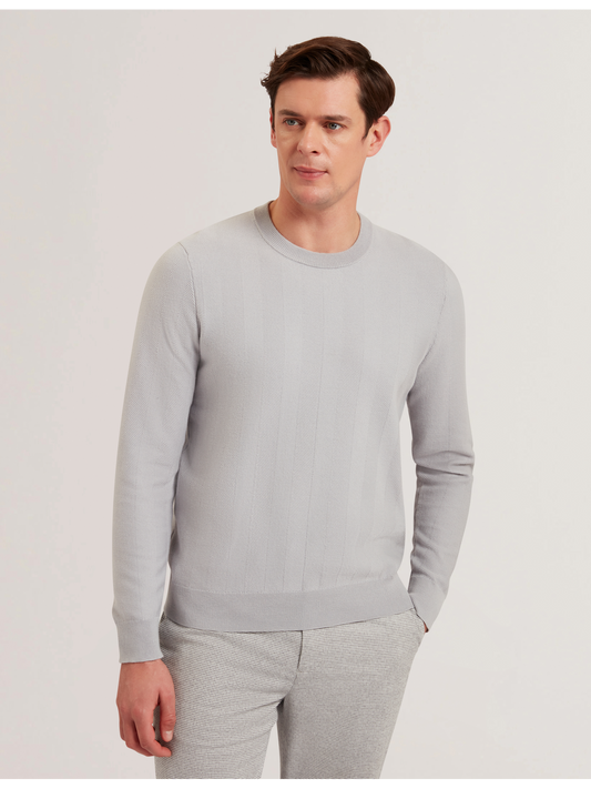 Ted Baker JAMALS - Herringbone Knit Crew Neck Sweater LIGHT GREY