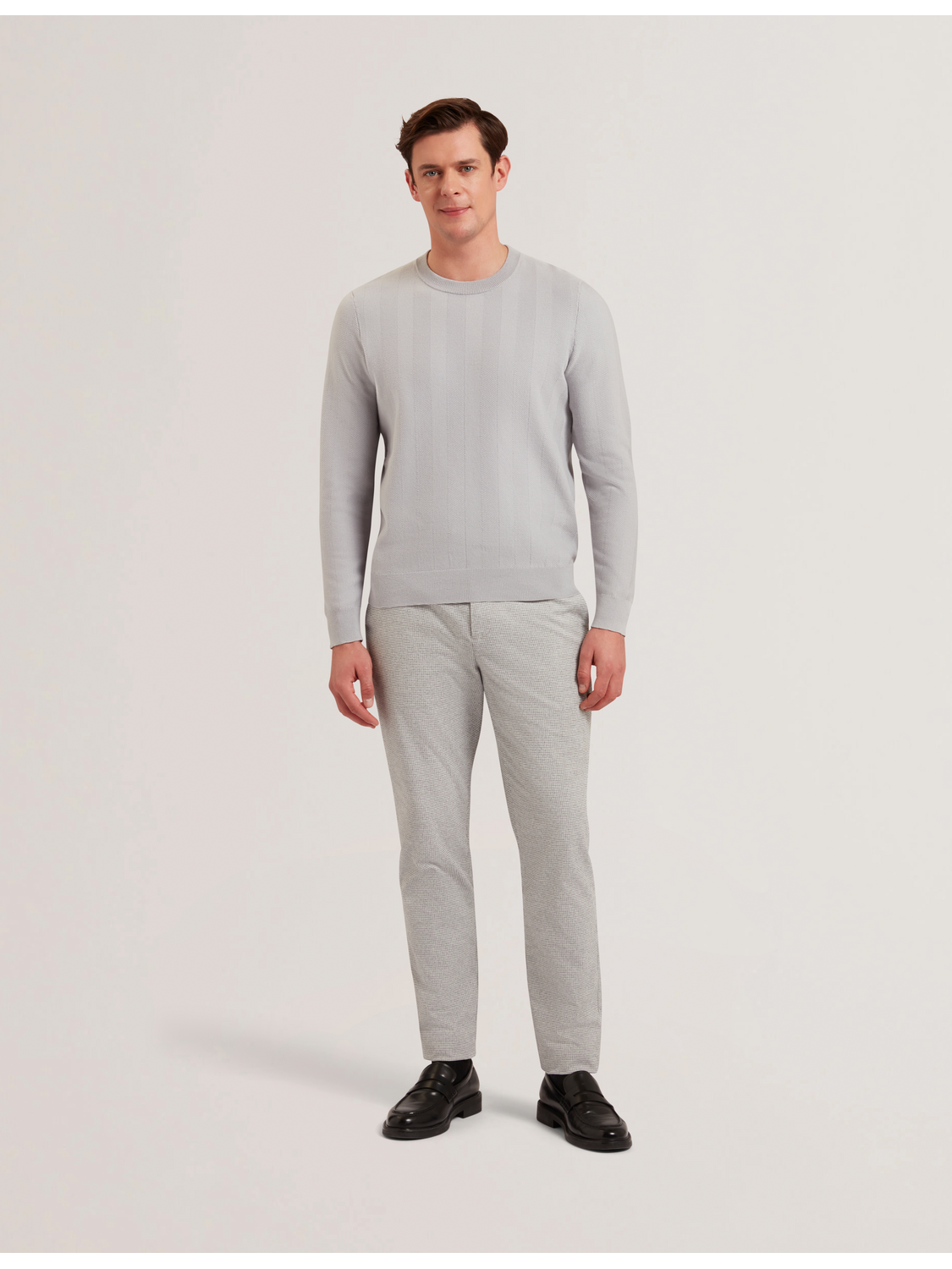 Ted Baker JAMALS - Herringbone Knit Crew Neck Sweater LIGHT GREY