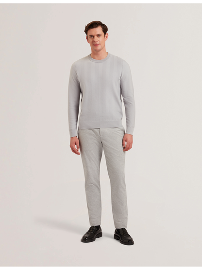 Ted Baker JAMALS - Herringbone Knit Crew Neck Sweater LIGHT GREY