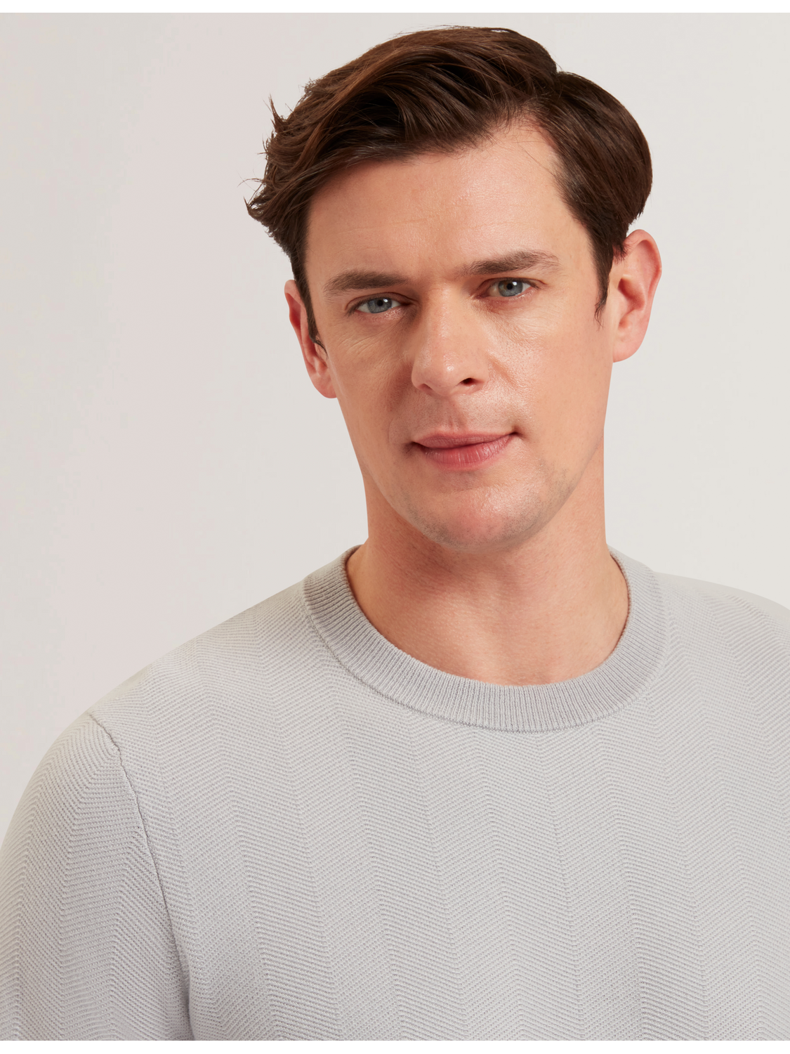 Ted Baker JAMALS - Herringbone Knit Crew Neck Sweater LIGHT GREY