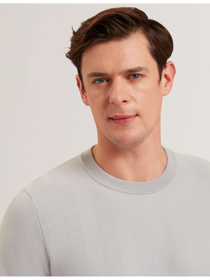 Ted Baker JAMALS - Herringbone Knit Crew Neck Sweater LIGHT GREY