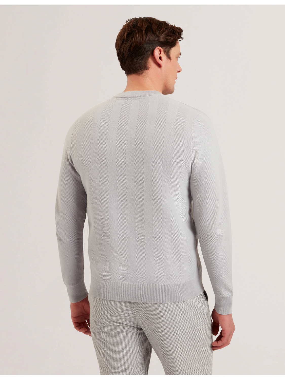 Ted Baker JAMALS - Herringbone Knit Crew Neck Sweater LIGHT GREY