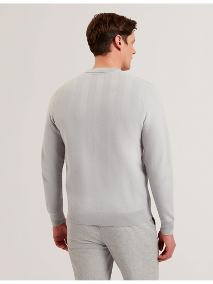 Ted Baker JAMALS - Herringbone Knit Crew Neck Sweater LIGHT GREY