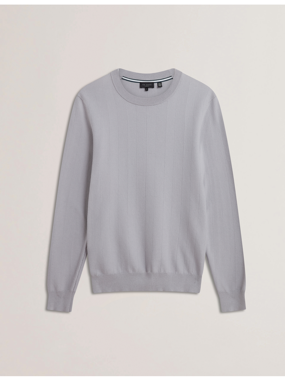 Ted Baker JAMALS - Herringbone Knit Crew Neck Sweater LIGHT GREY