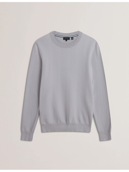 Ted Baker JAMALS - Herringbone Knit Crew Neck Sweater LIGHT GREY