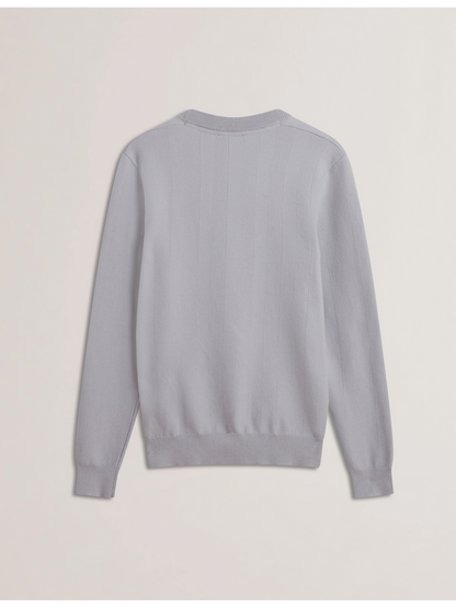 Ted Baker JAMALS - Herringbone Knit Crew Neck Sweater LIGHT GREY