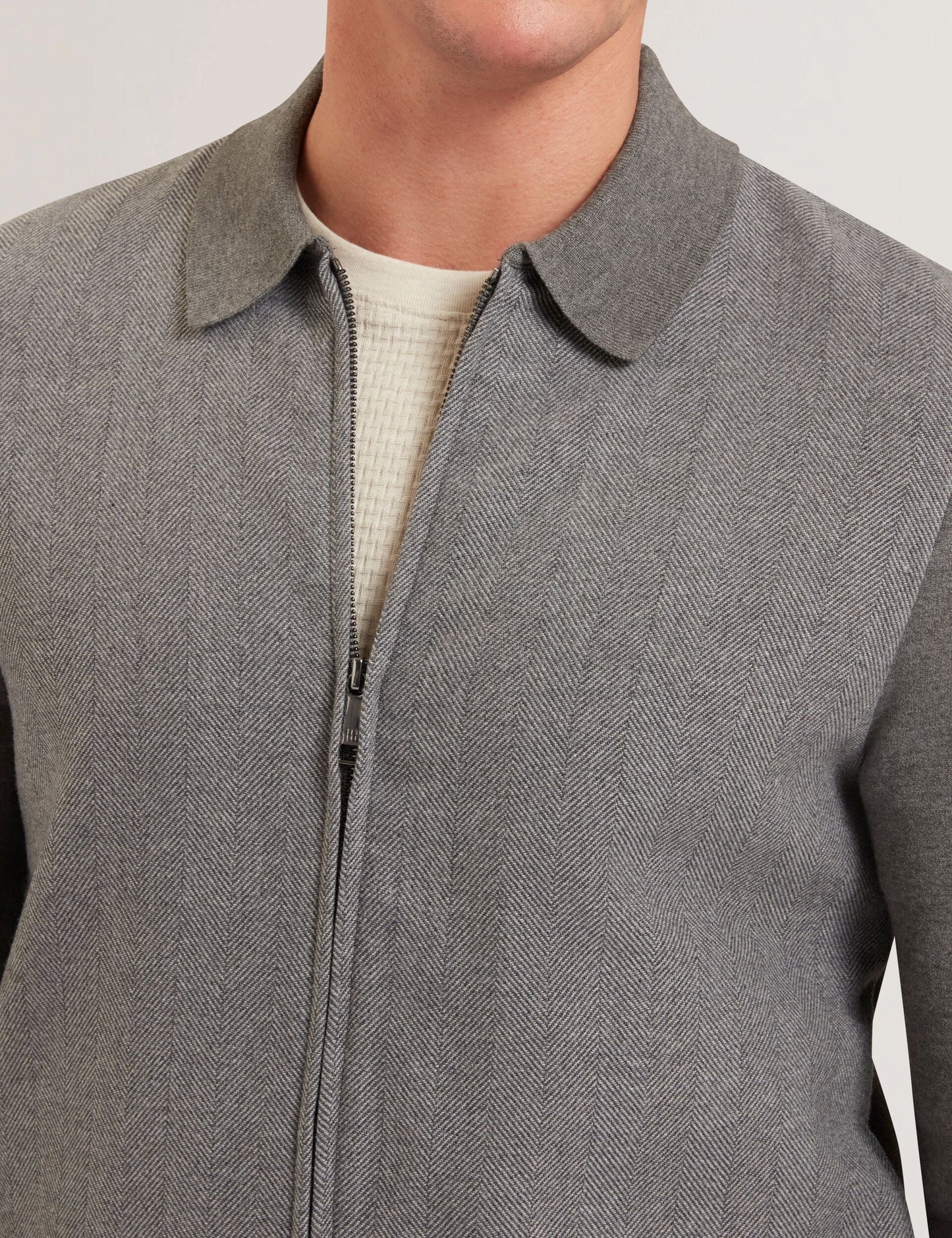 Ted Baker DEJO - Herringbone Wool Blend Zip Up Cardigan GREY