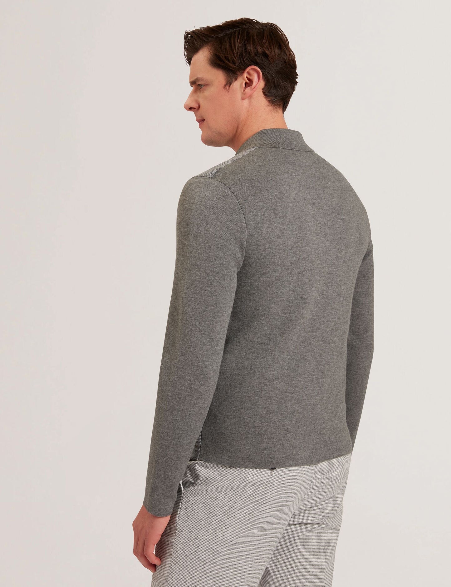 Ted Baker DEJO - Herringbone Wool Blend Zip Up Cardigan GREY