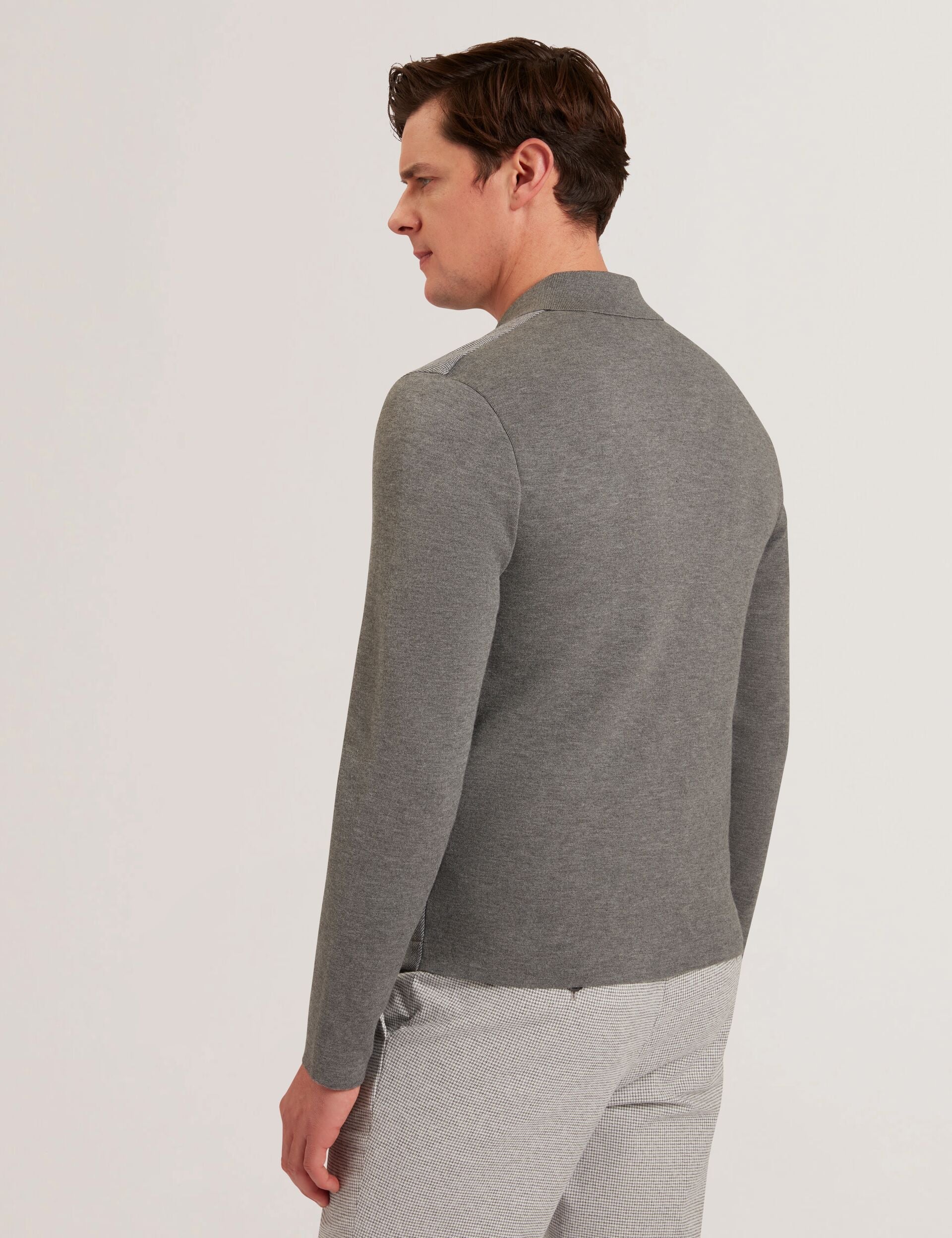 Ted Baker DEJO - Herringbone Wool Blend Zip Up Cardigan GREY