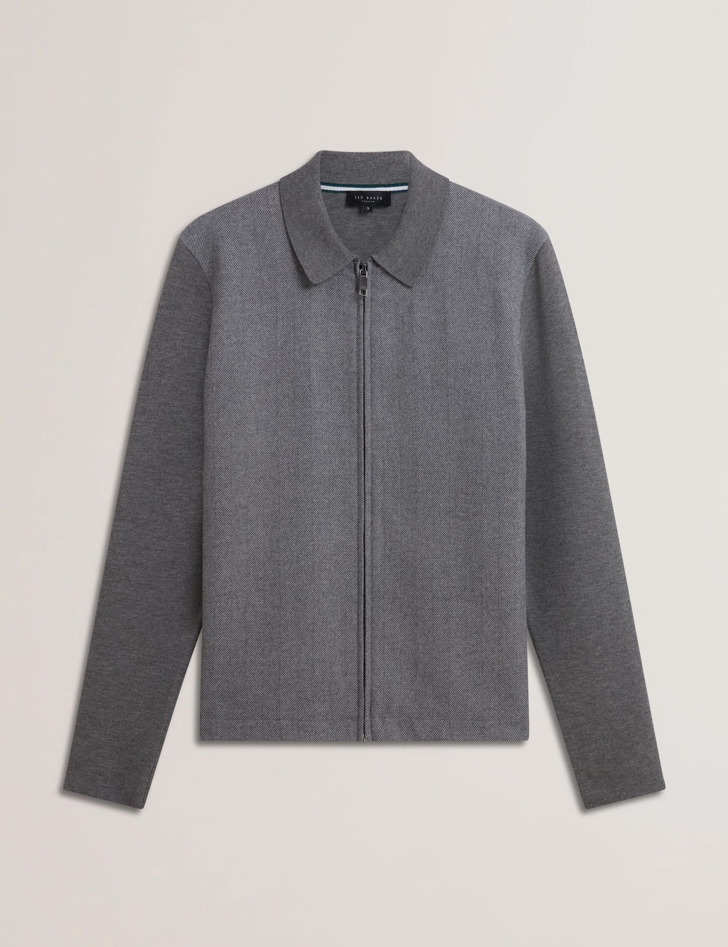 Ted Baker DEJO - Herringbone Wool Blend Zip Up Cardigan GREY