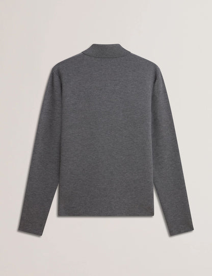 Ted Baker DEJO - Herringbone Wool Blend Zip Up Cardigan GREY