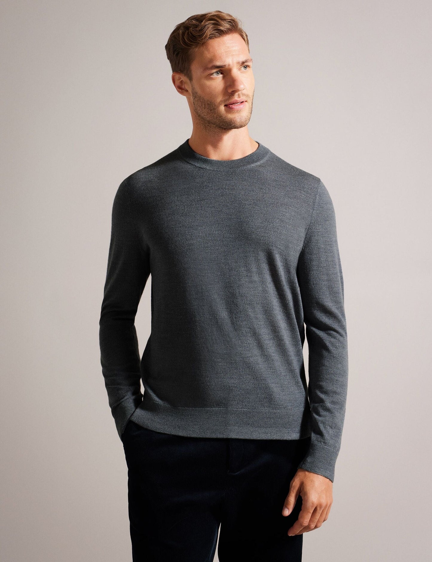 Ted Baker CARNBY - Pure Wool Crew Neck Jumper CHARCOAL