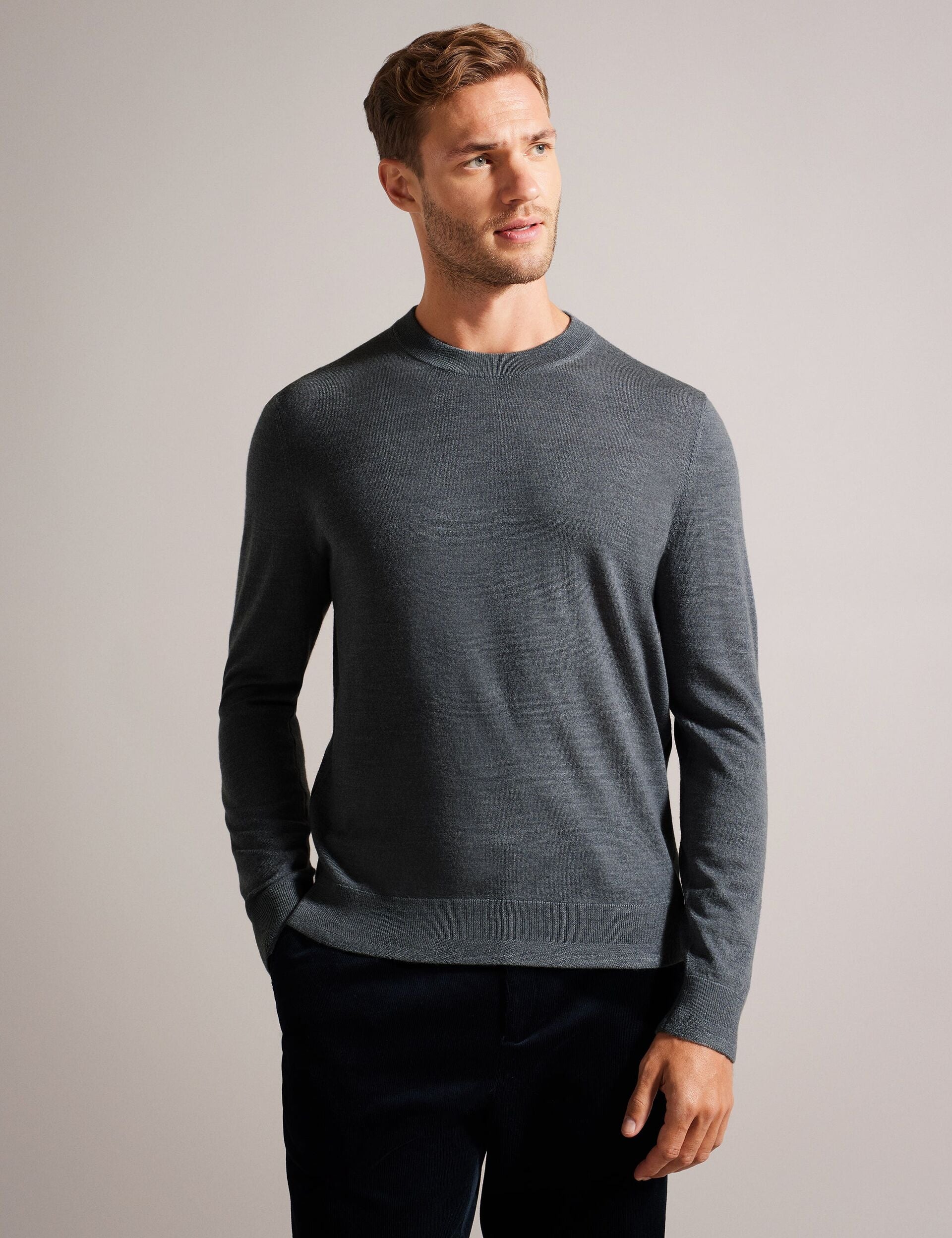 Ted Baker CARNBY - Pure Wool Crew Neck Jumper CHARCOAL