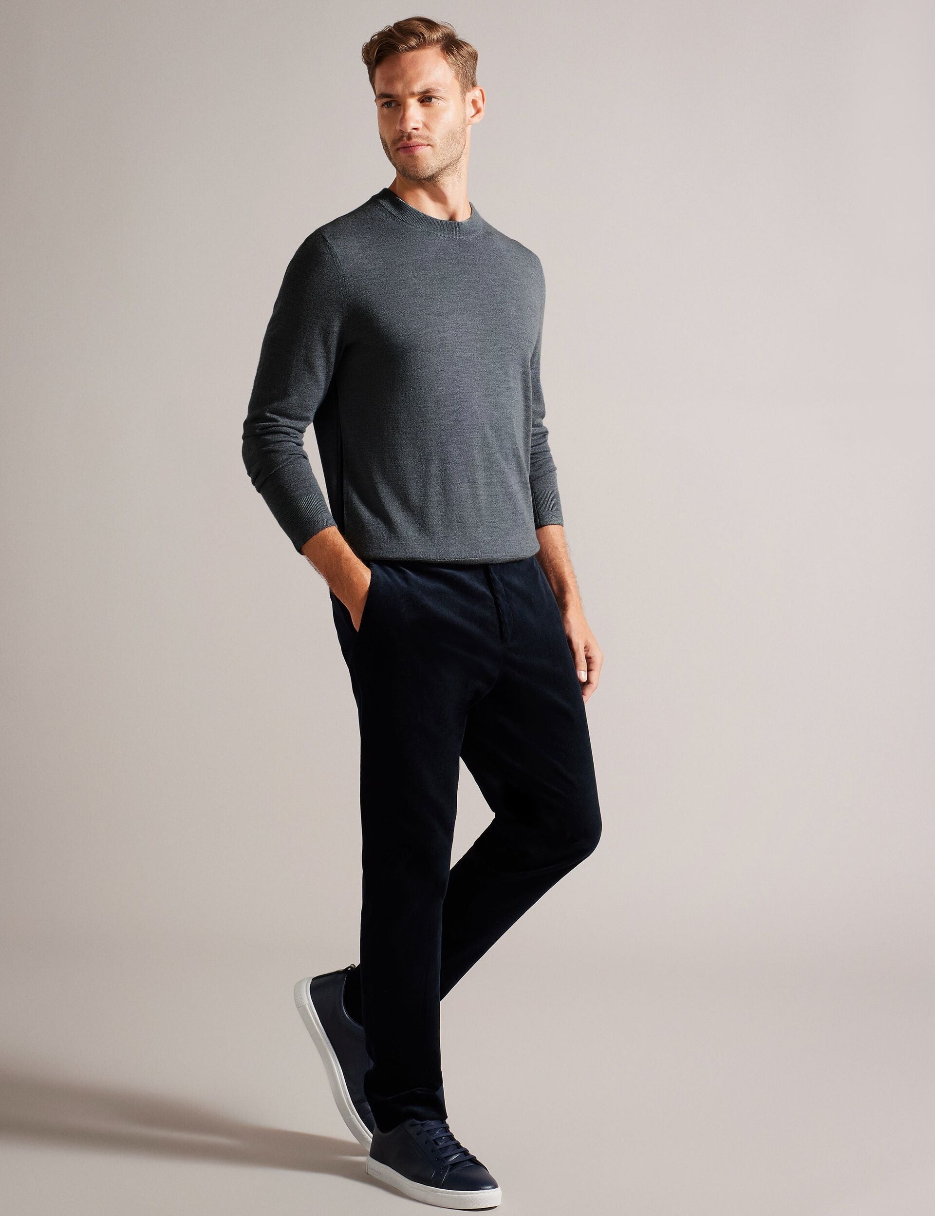 Ted Baker CARNBY - Pure Wool Crew Neck Jumper CHARCOAL