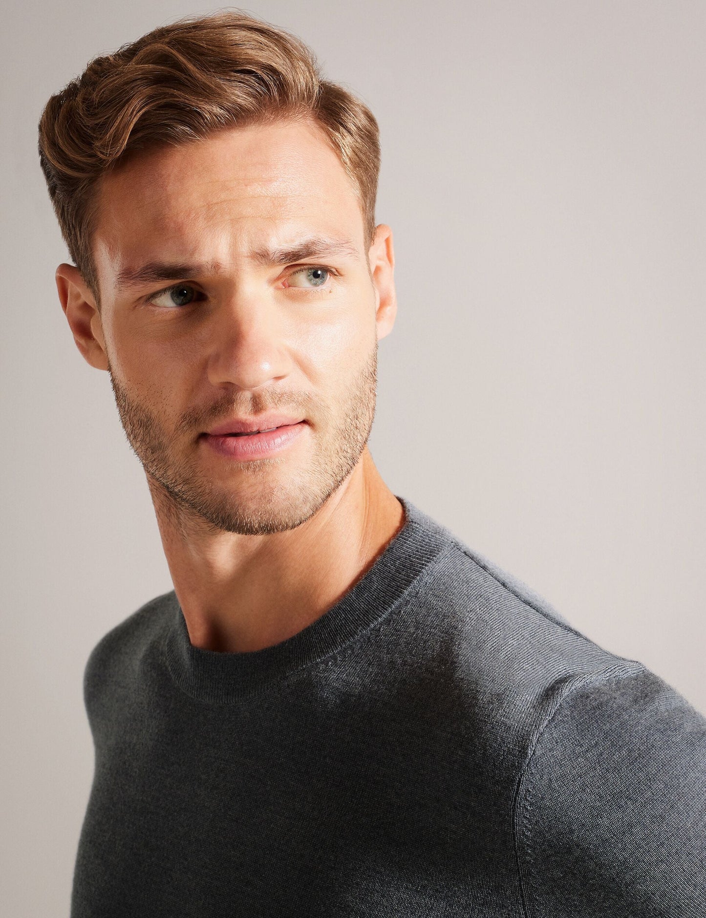 Ted Baker CARNBY - Pure Wool Crew Neck Jumper CHARCOAL