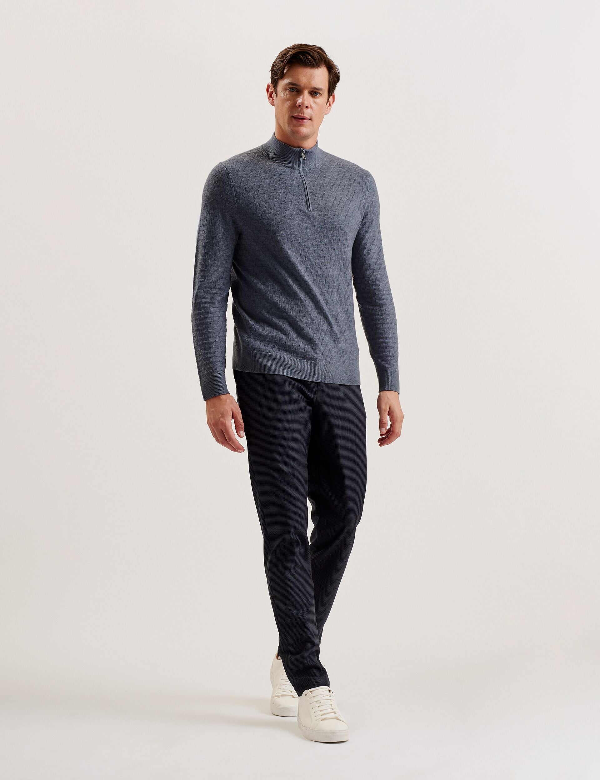 Ted Baker KURNLE - T Knit Half Zip Funnel Neck Jumper MID BLUE