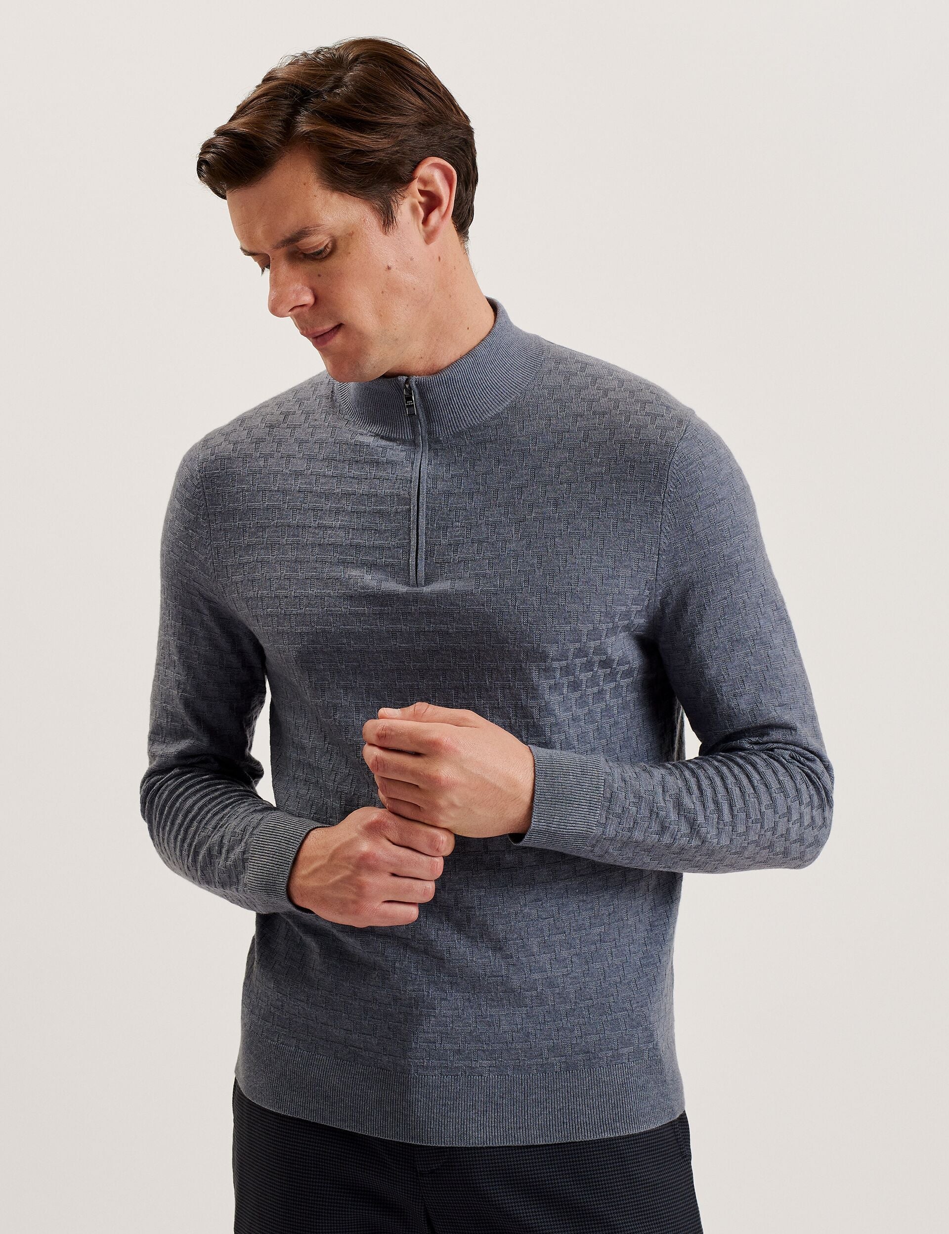 Ted Baker KURNLE - T Knit Half Zip Funnel Neck Jumper MID BLUE