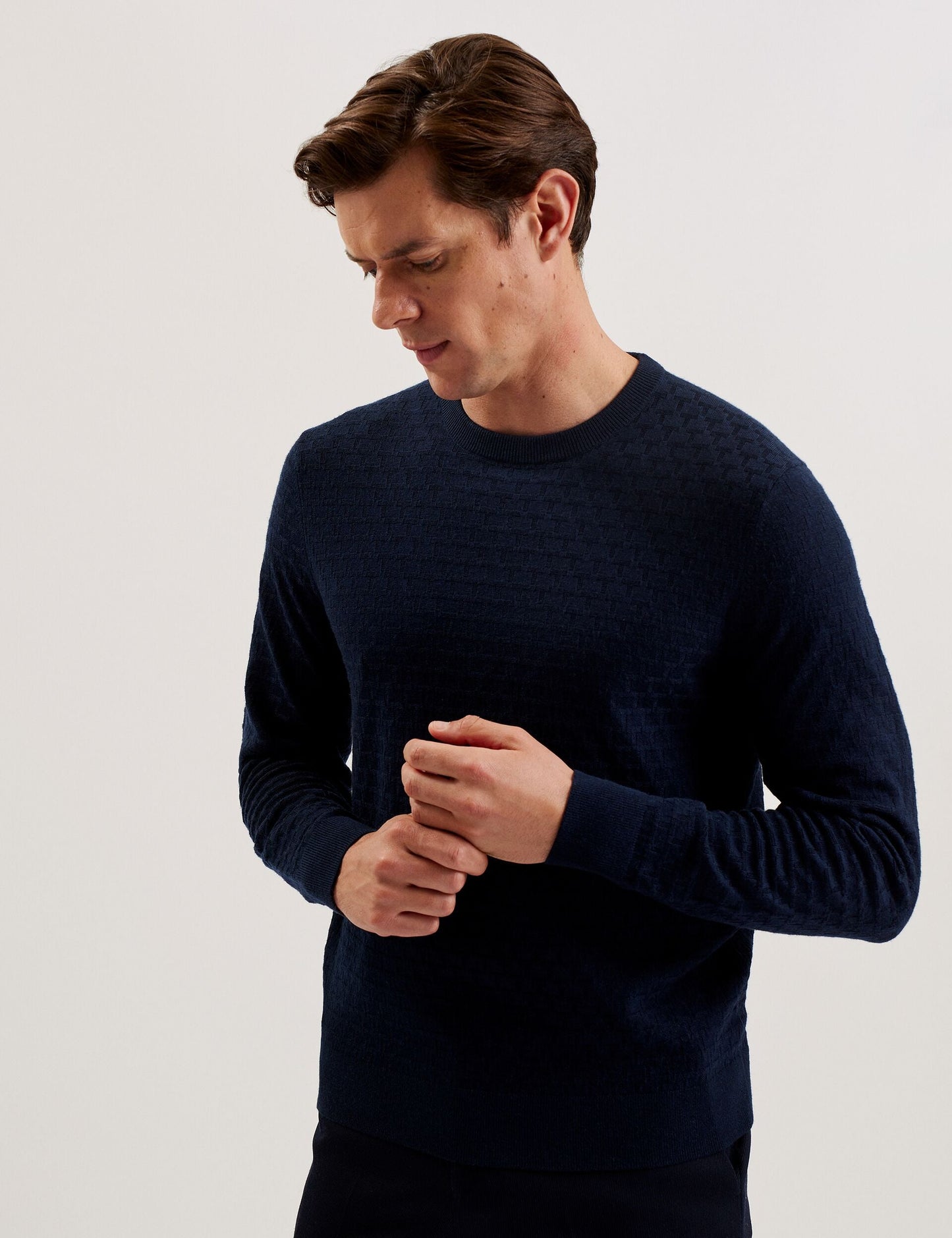 Ted Baker LOUNG - Textured T Knit Crew Neck Jumper NAVY