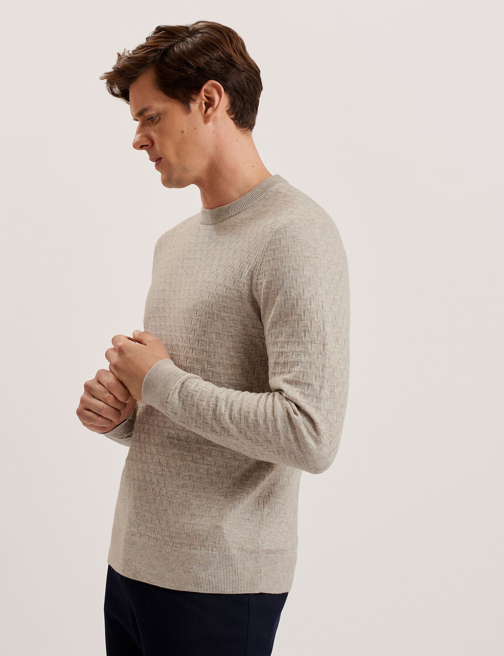 Ted Baker LOUNG - Textured T Knit Crew Neck Jumper TAUPE