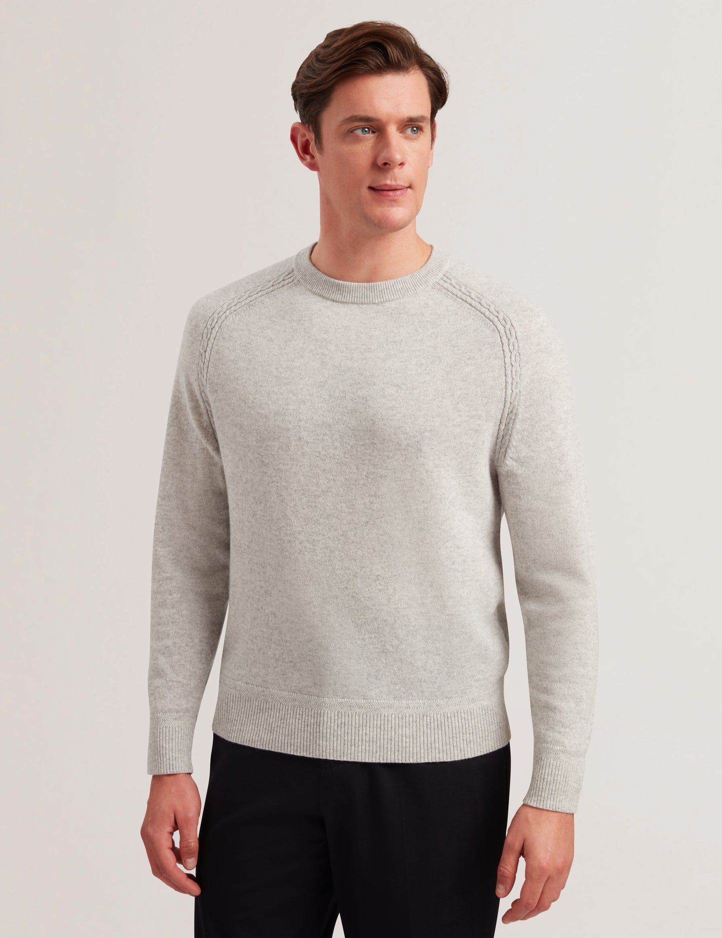 Ted Baker GLANT - Cashmere Cable Detail Crew Neck Jumper GREY