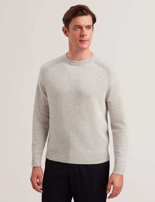 Ted Baker GLANT - Cashmere Cable Detail Crew Neck Jumper GREY