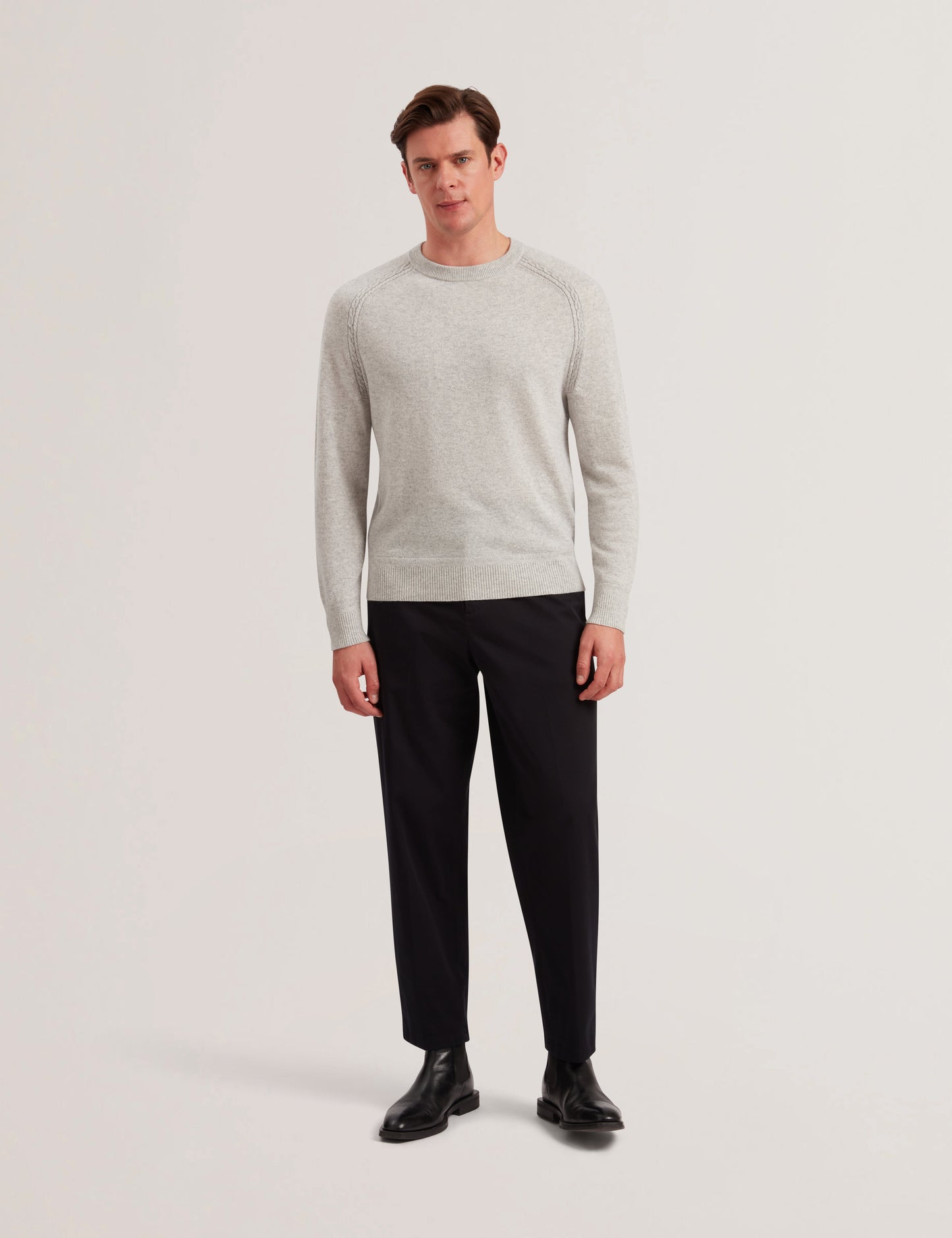 Ted Baker GLANT - Cashmere Cable Detail Crew Neck Jumper GREY