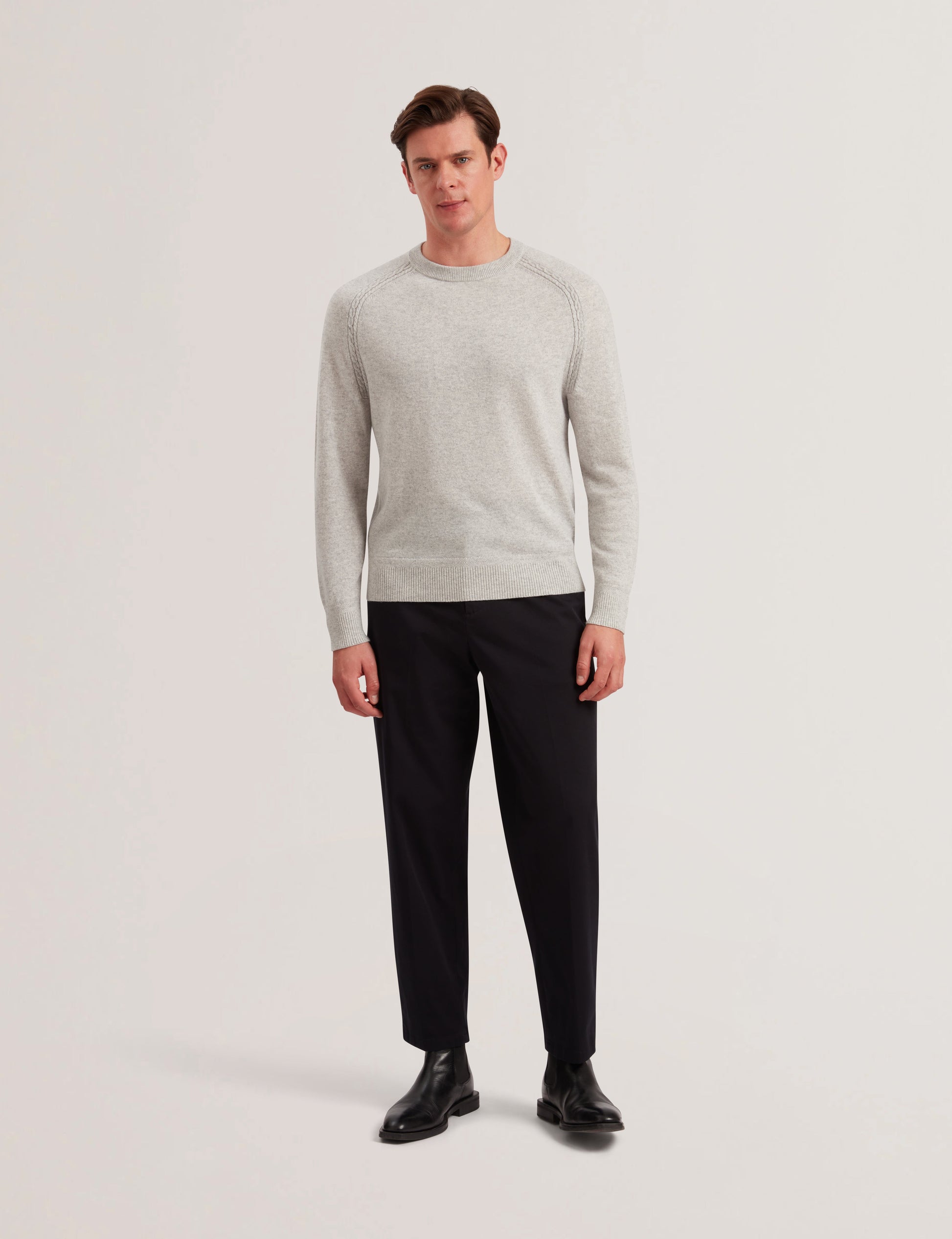 Ted Baker GLANT - Cashmere Cable Detail Crew Neck Jumper GREY