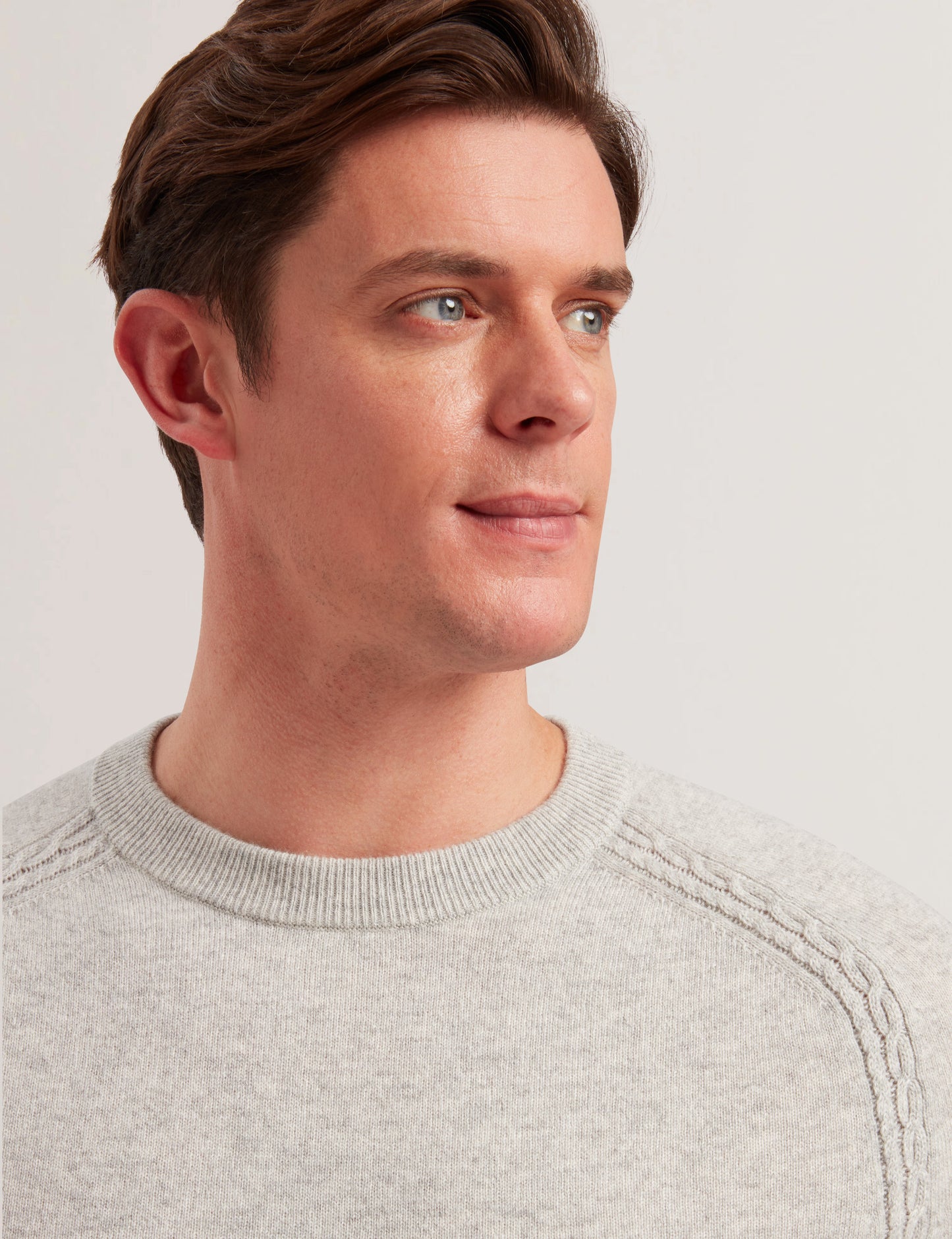 Ted Baker GLANT - Cashmere Cable Detail Crew Neck Jumper GREY