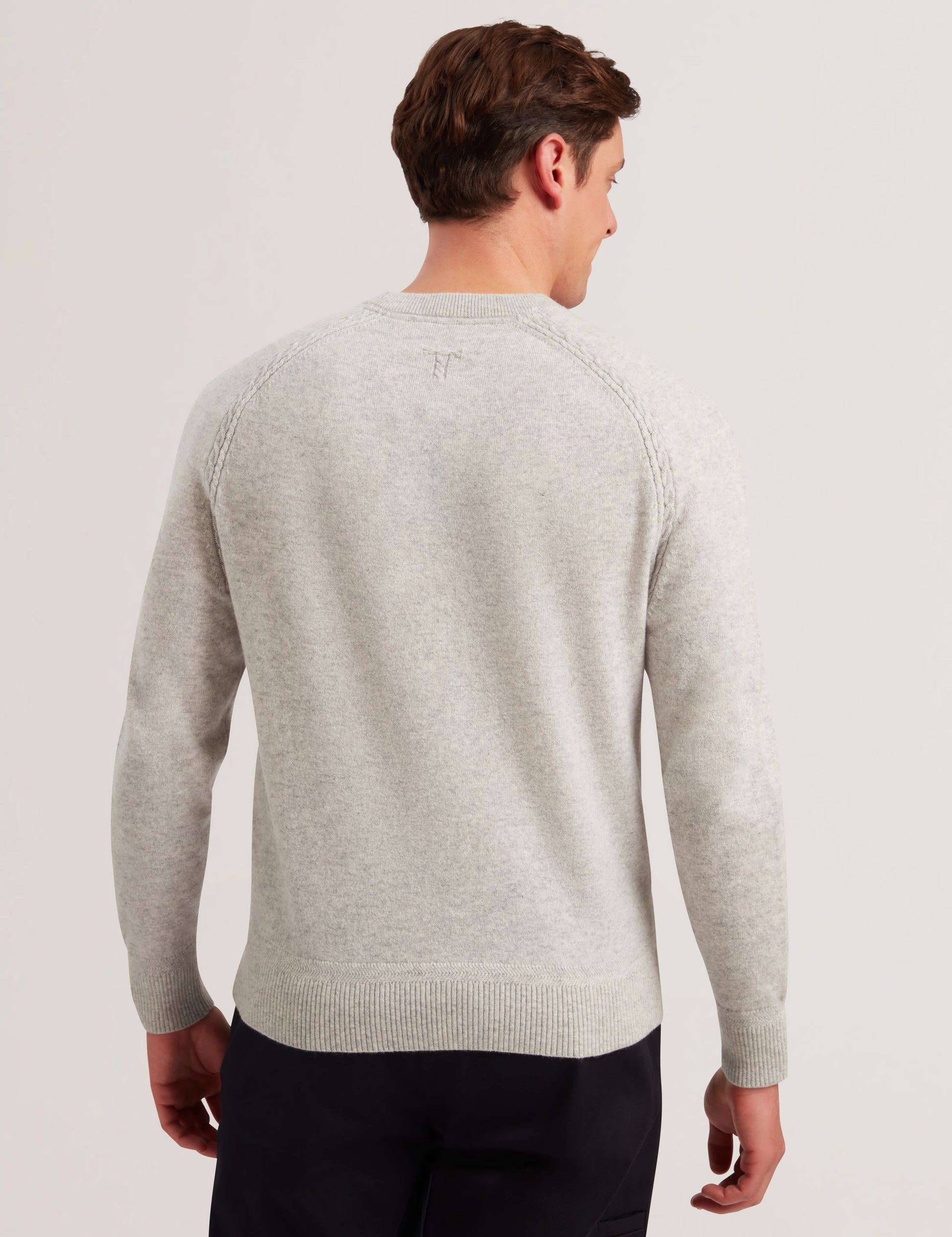 Ted Baker GLANT - Cashmere Cable Detail Crew Neck Jumper GREY