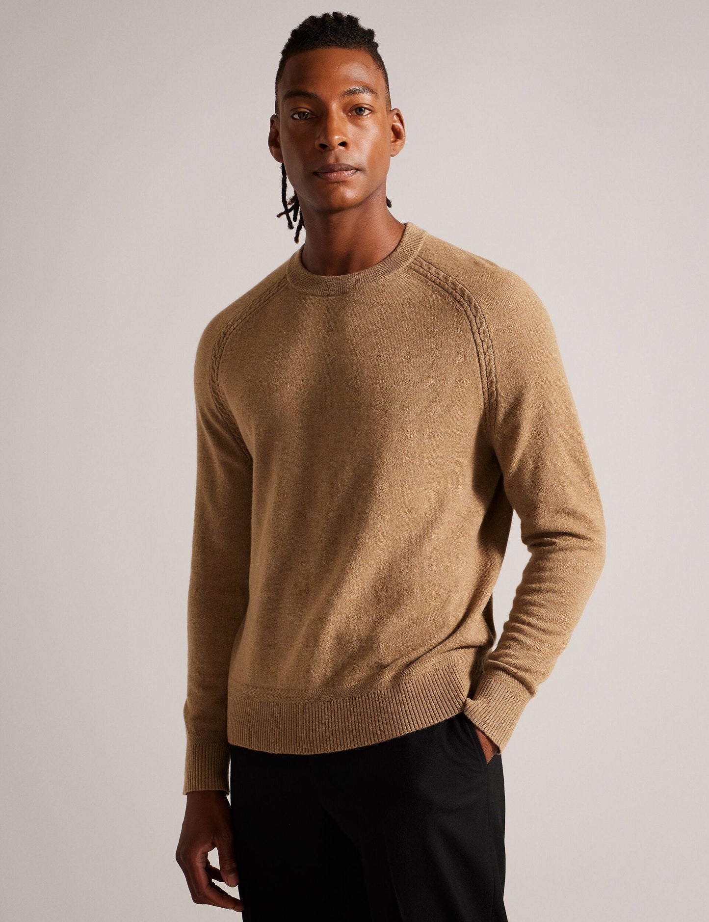Ted Baker GLANT - Cashmere Cable Detail Crew Neck Jumper ECRU