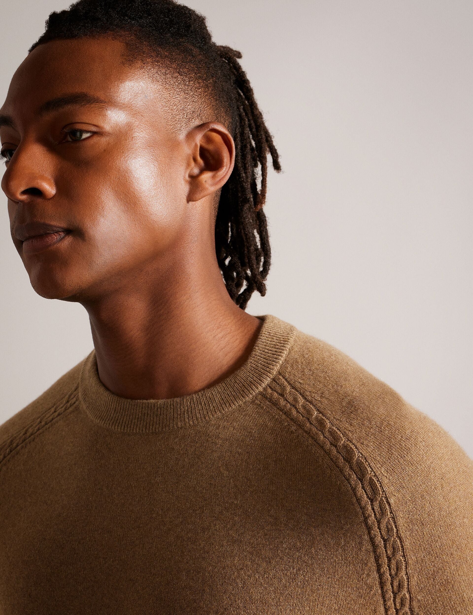 Ted Baker GLANT - Cashmere Cable Detail Crew Neck Jumper ECRU