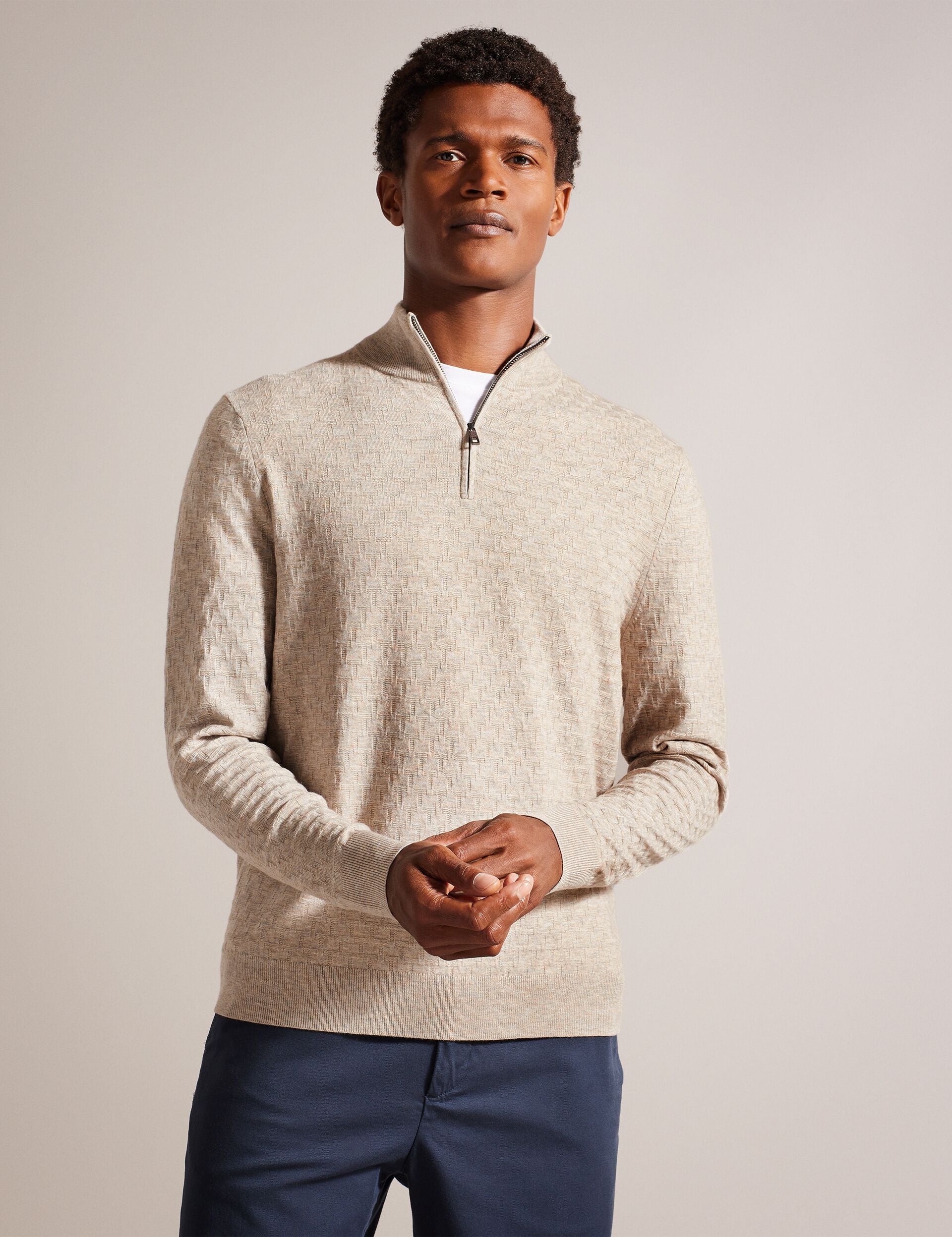 Ted Baker KURNLE - T Knit Half Zip Funnel Neck Jumper CAMEL