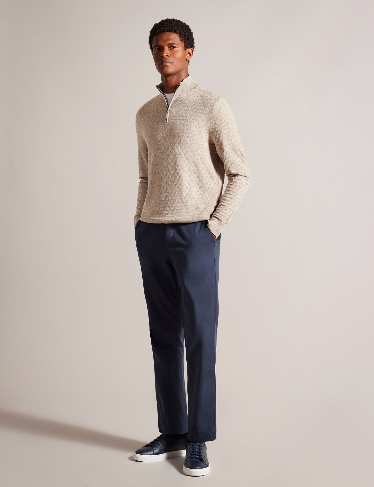 Ted Baker KURNLE - T Knit Half Zip Funnel Neck Jumper CAMEL
