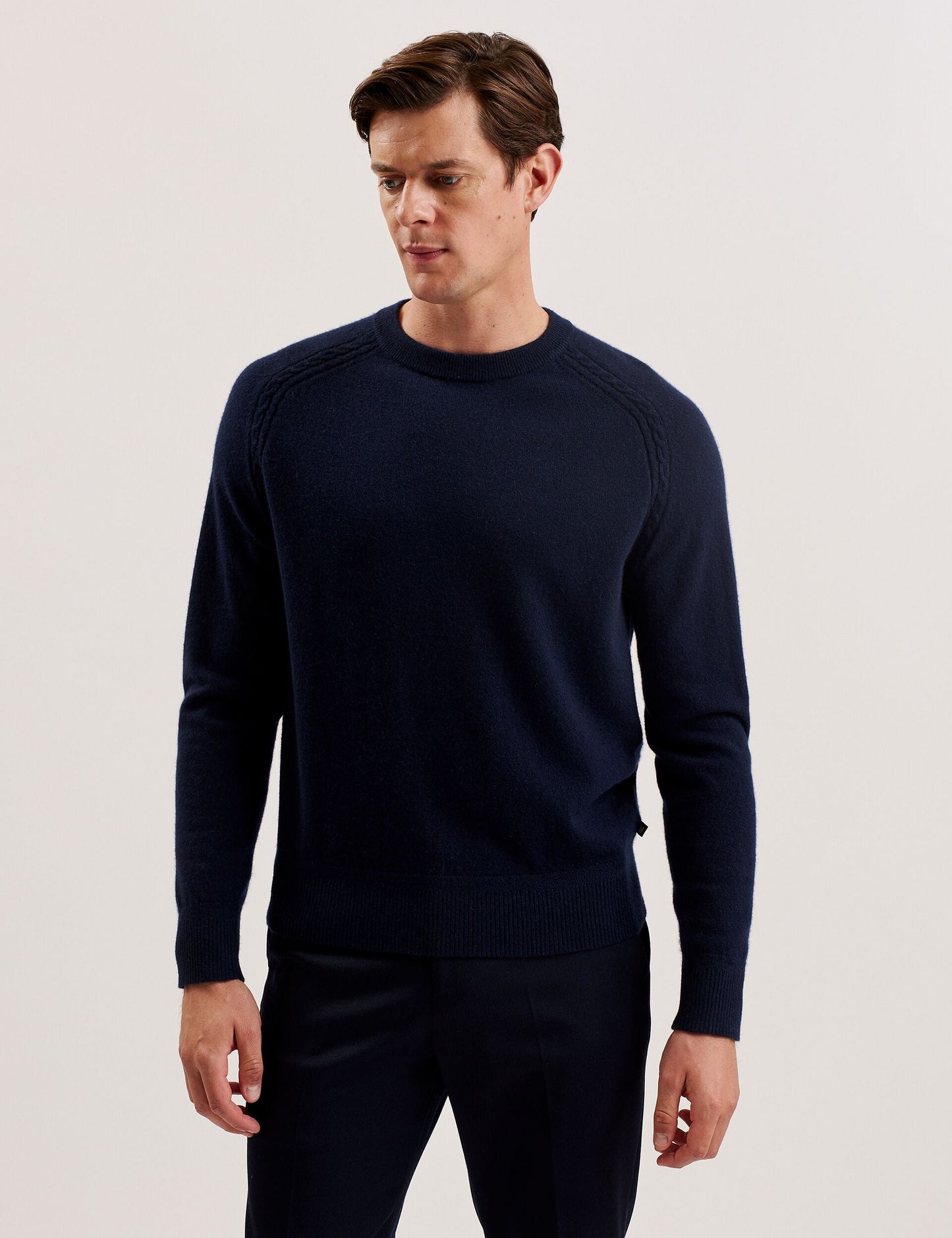 Ted Baker GLANT - Cashmere Cable Detail Crew Neck Jumper NAVY