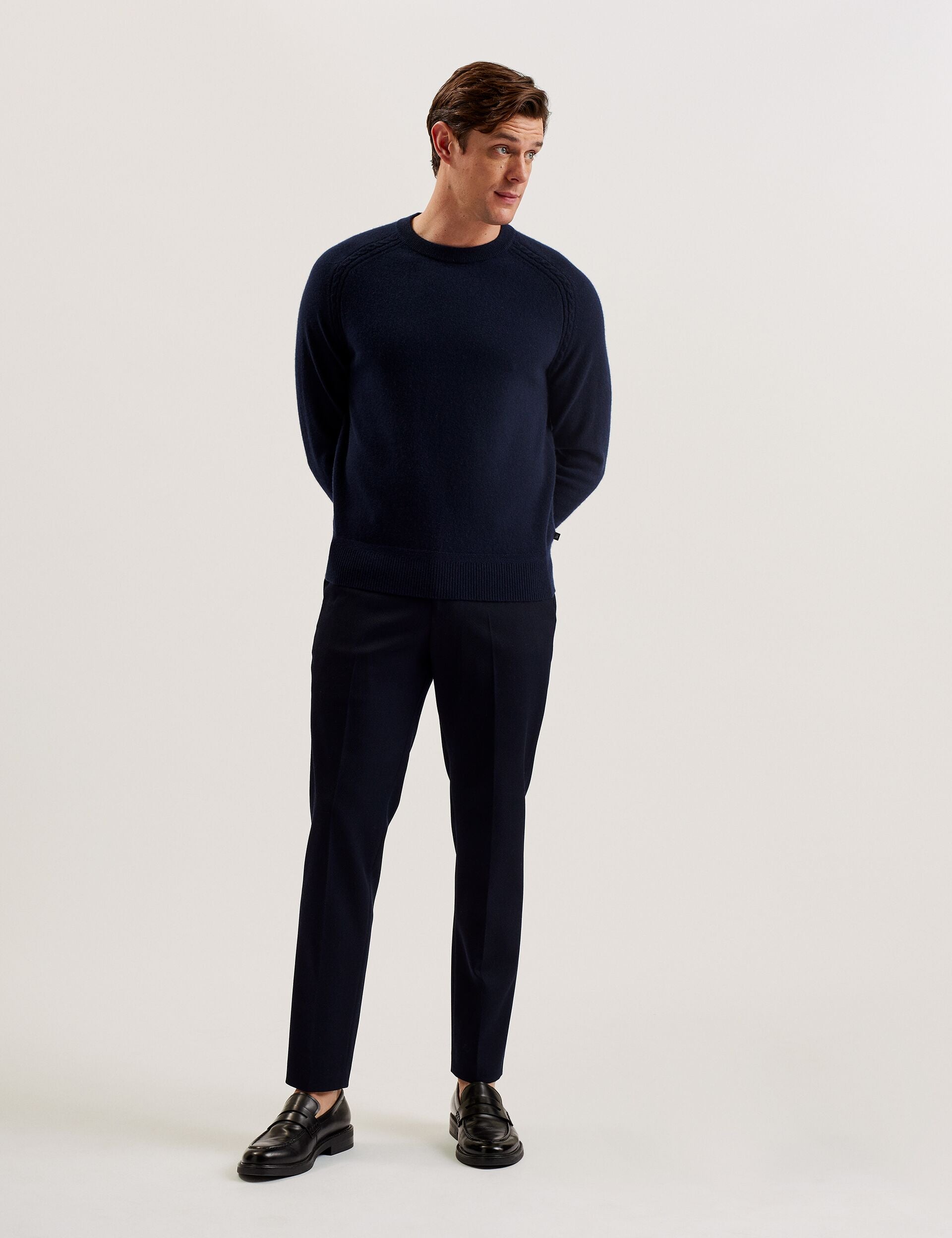 Ted Baker GLANT - Cashmere Cable Detail Crew Neck Jumper NAVY