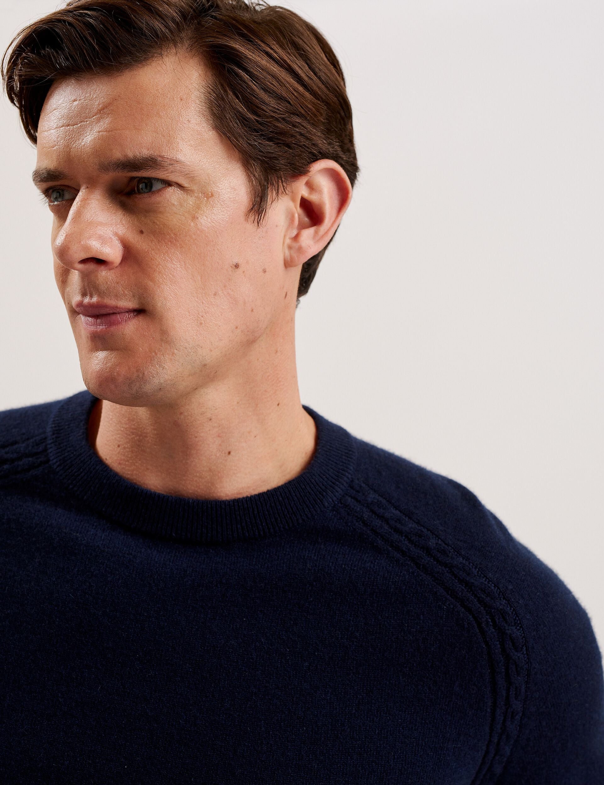 Ted Baker GLANT - Cashmere Cable Detail Crew Neck Jumper NAVY