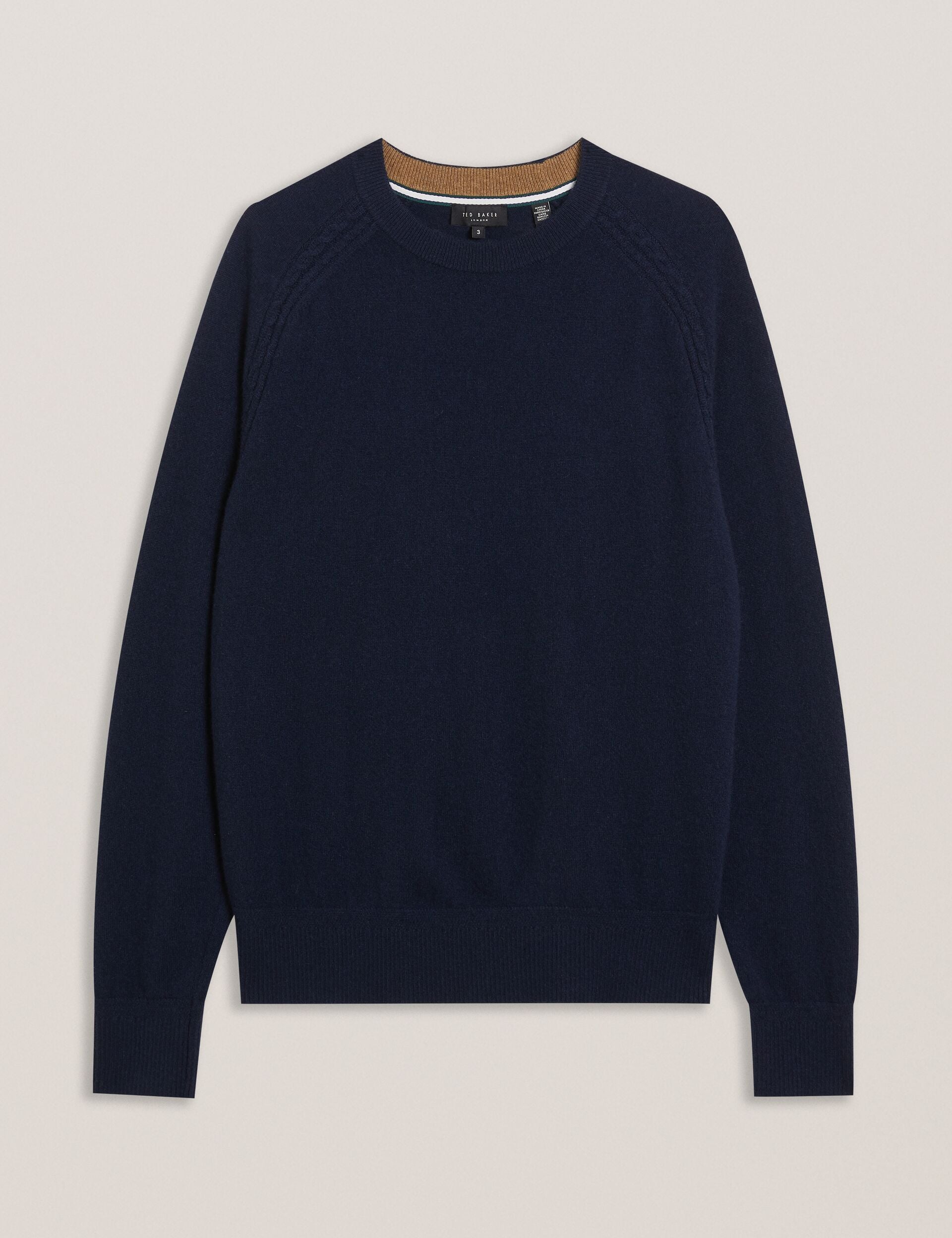 Ted Baker GLANT - Cashmere Cable Detail Crew Neck Jumper NAVY