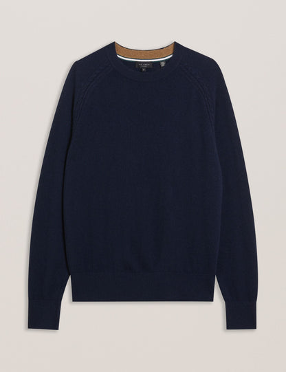 Ted Baker GLANT - Cashmere Cable Detail Crew Neck Jumper NAVY