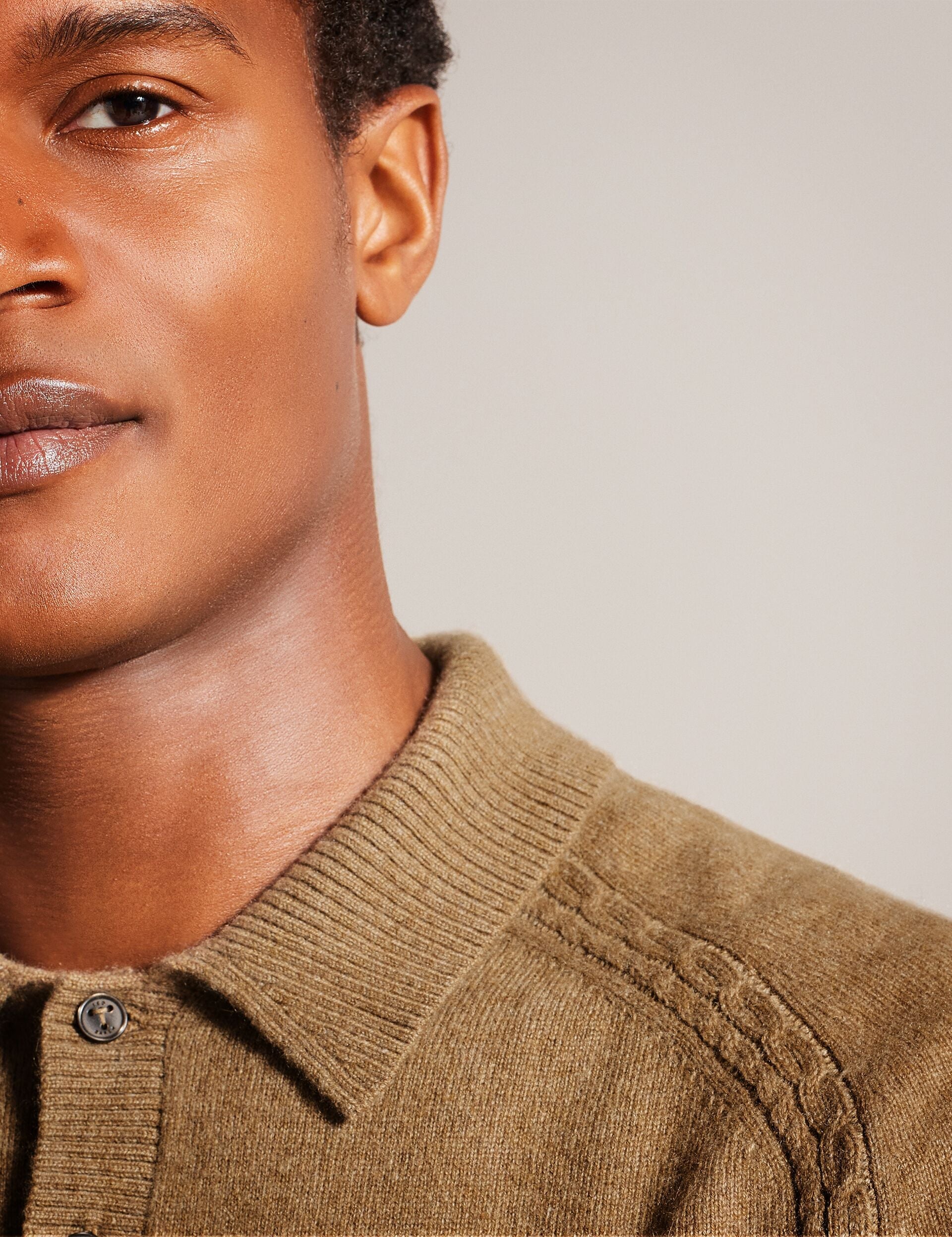 Ted Baker KAROLT - Cashmere Knit Long Sleeve Polo Top DARK BROWN