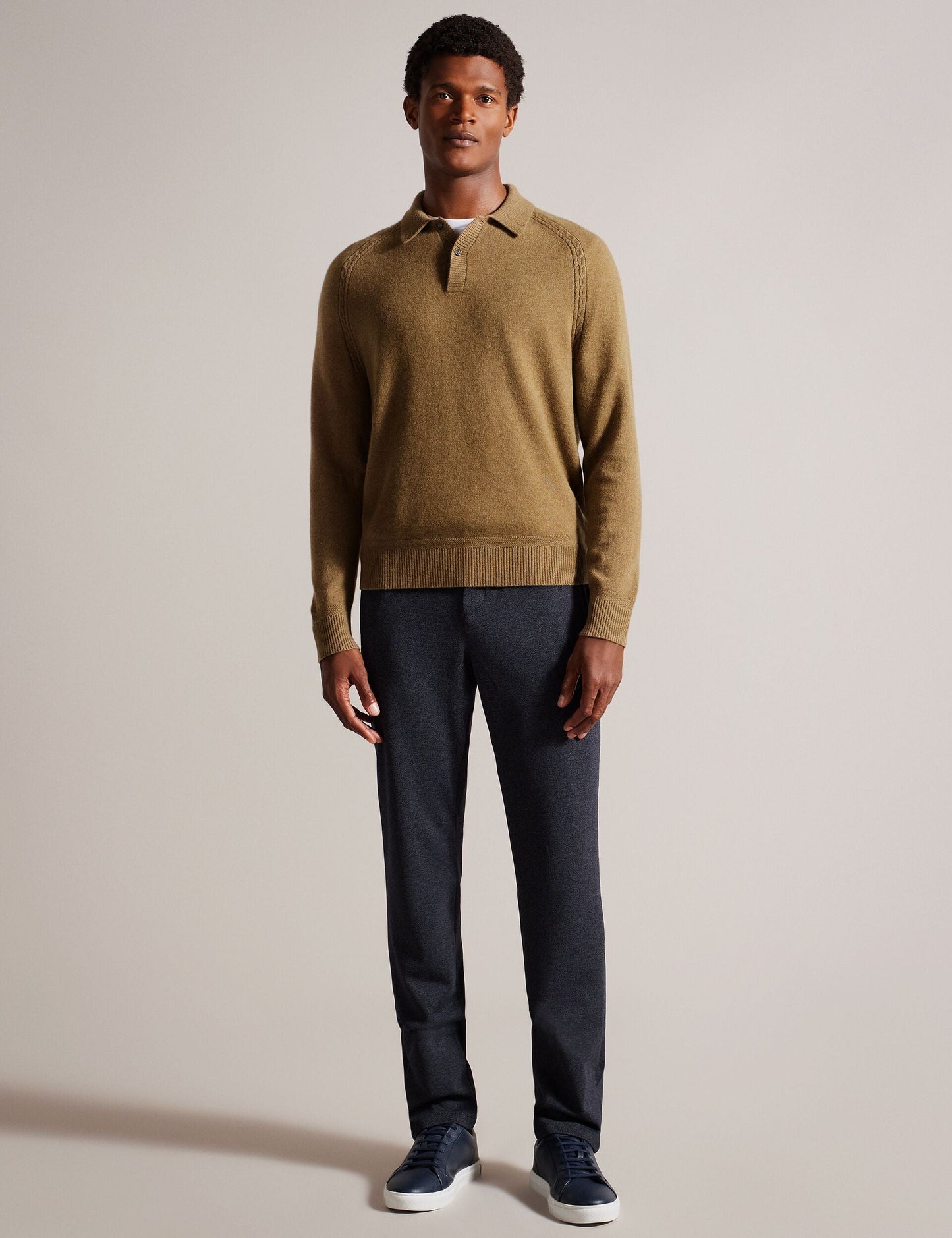 Ted Baker KAROLT - Cashmere Knit Long Sleeve Polo Top DARK BROWN