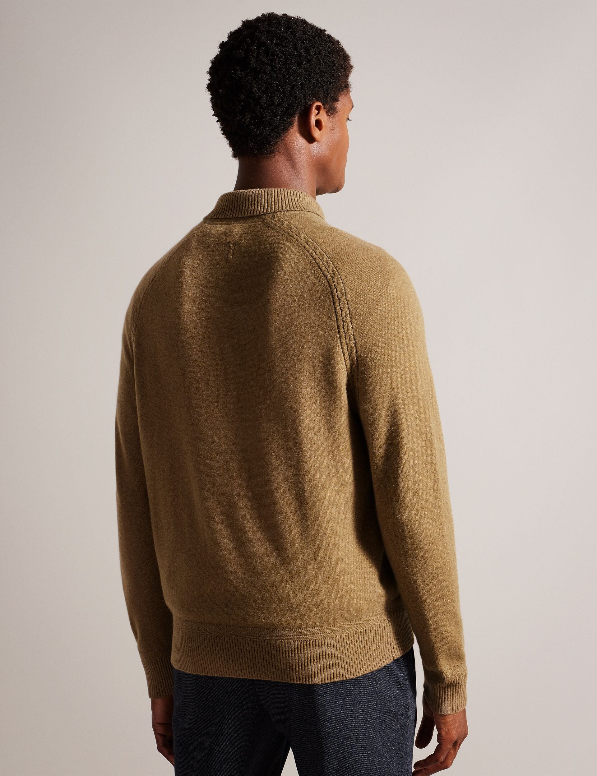 Ted Baker KAROLT - Cashmere Knit Long Sleeve Polo Top DARK BROWN